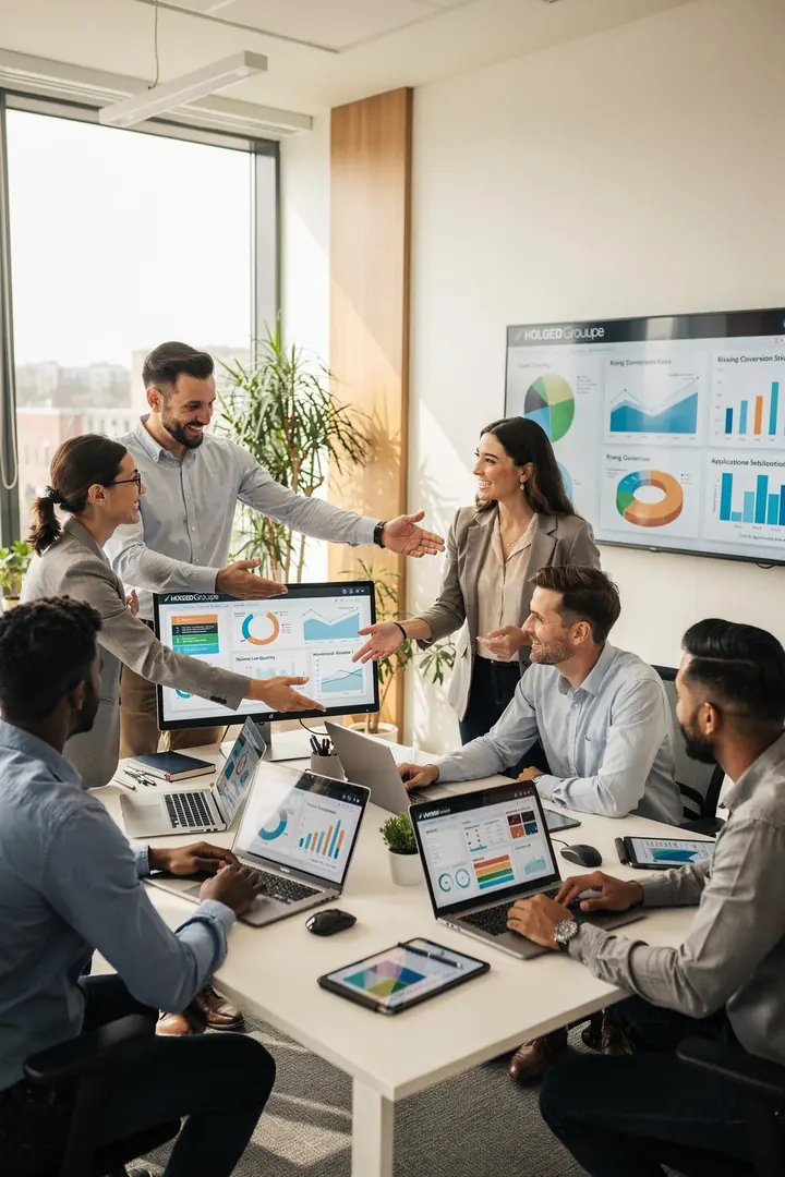 Team reviewing charts together in an office