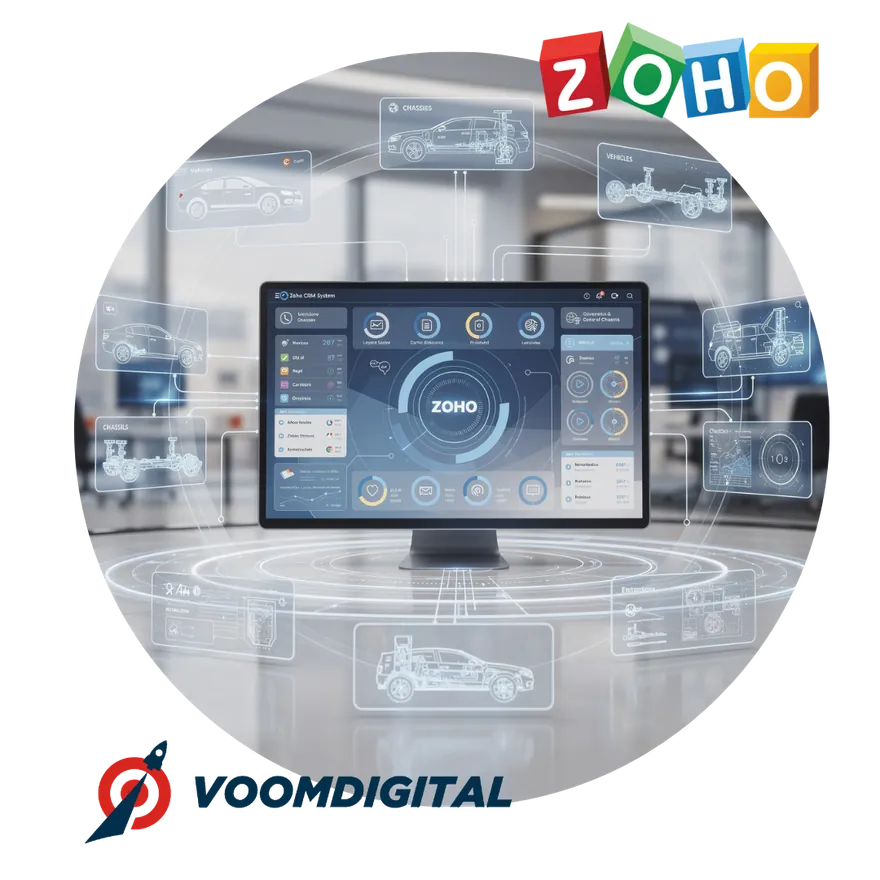 Zoho CRM dashboard displayed on a computer screen